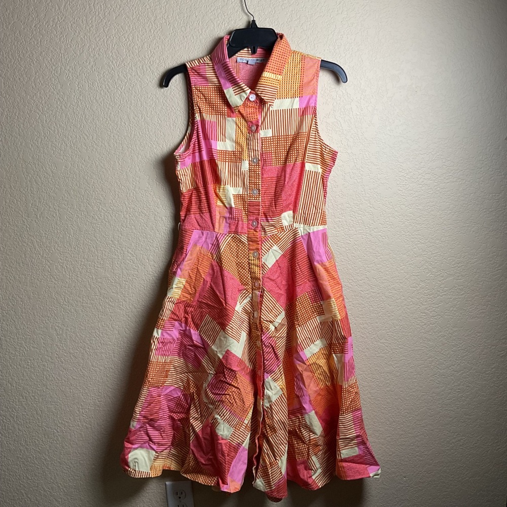 Madison Leigh Womens 10‎ Colorblock Geometric Print Button Down Midi Shirt Dress